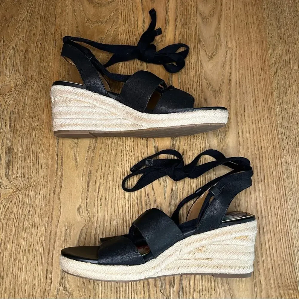 Patricia Nash Riva Wedge Espadrille Black Lace Up Ankle Wrap Sandals Women’s 10